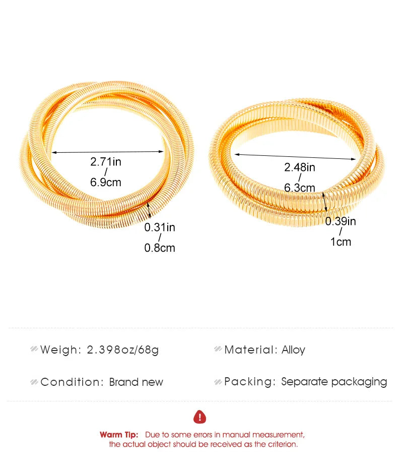 SIZZZ Wide Edge String Bracelets For Woman Silver Glod Flexible Steel Wire Layered Bangle DIY Combination