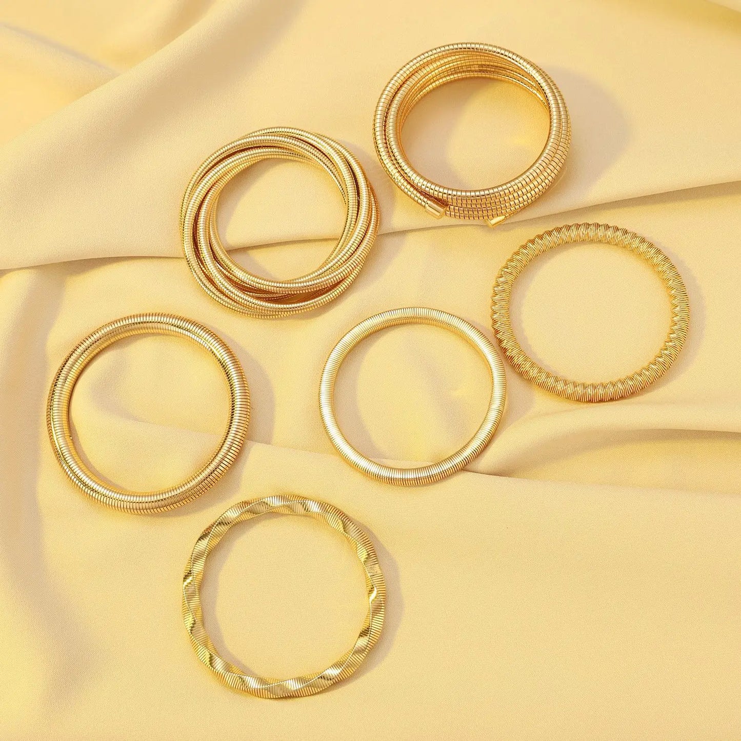 SIZZZ Wide Edge String Bracelets For Woman Silver Glod Flexible Steel Wire Layered Bangle DIY Combination